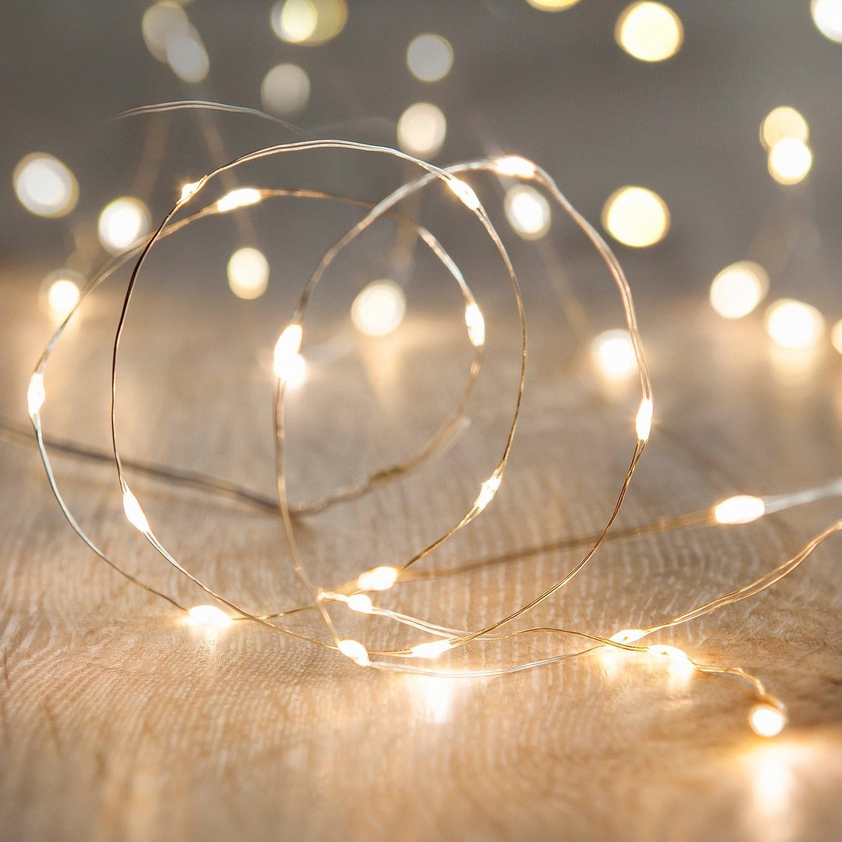 Batterijgevoede Feesten Lichtjes met 20 Micro Warm Witte LEDs op Zilver Draad