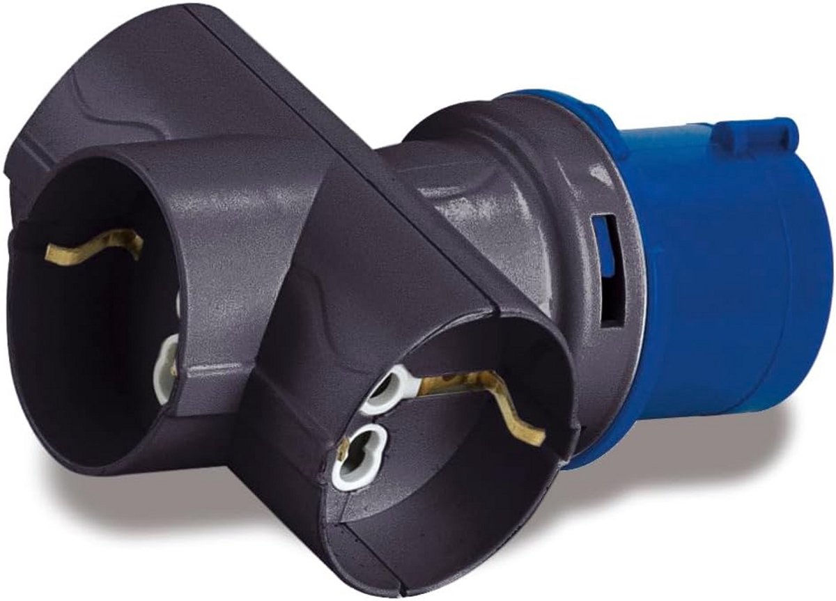 Industriële Adapter - Stekkerverdeler - Stroom Verdelen - 3 Geaarde Stopcontacten - 16A 220V - Grijs Blauw