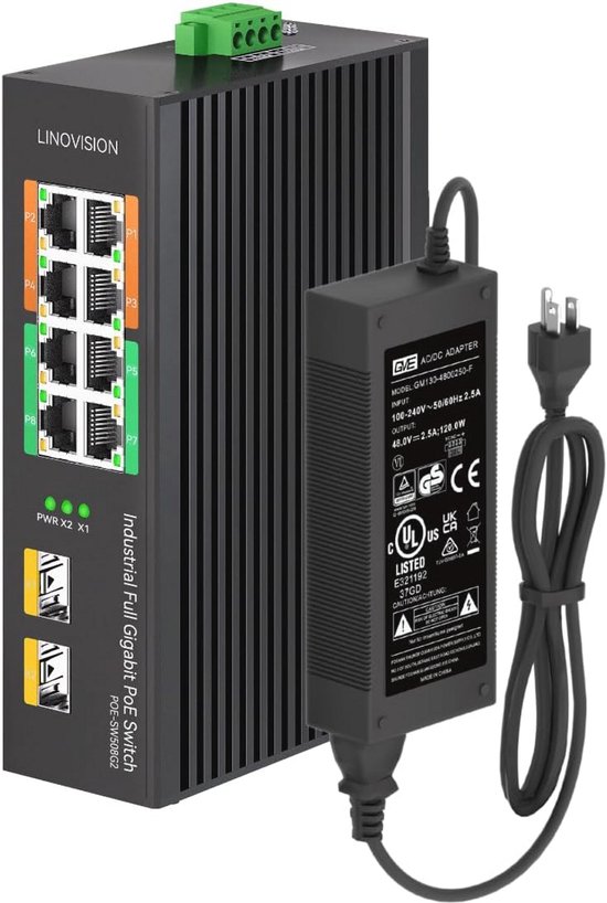 8-poorts Full Gigabit PoE-switch met 4 BT PoE++-poorten en DIN-rail ...