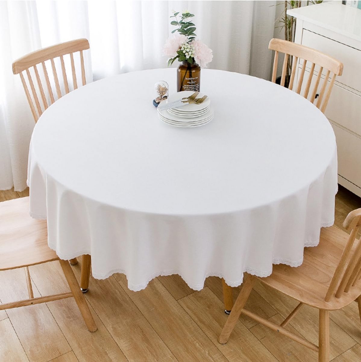 Rond Tafelkleed Linnen Katoen Wit - Decoratief en Machinewasbaar - 240 cm