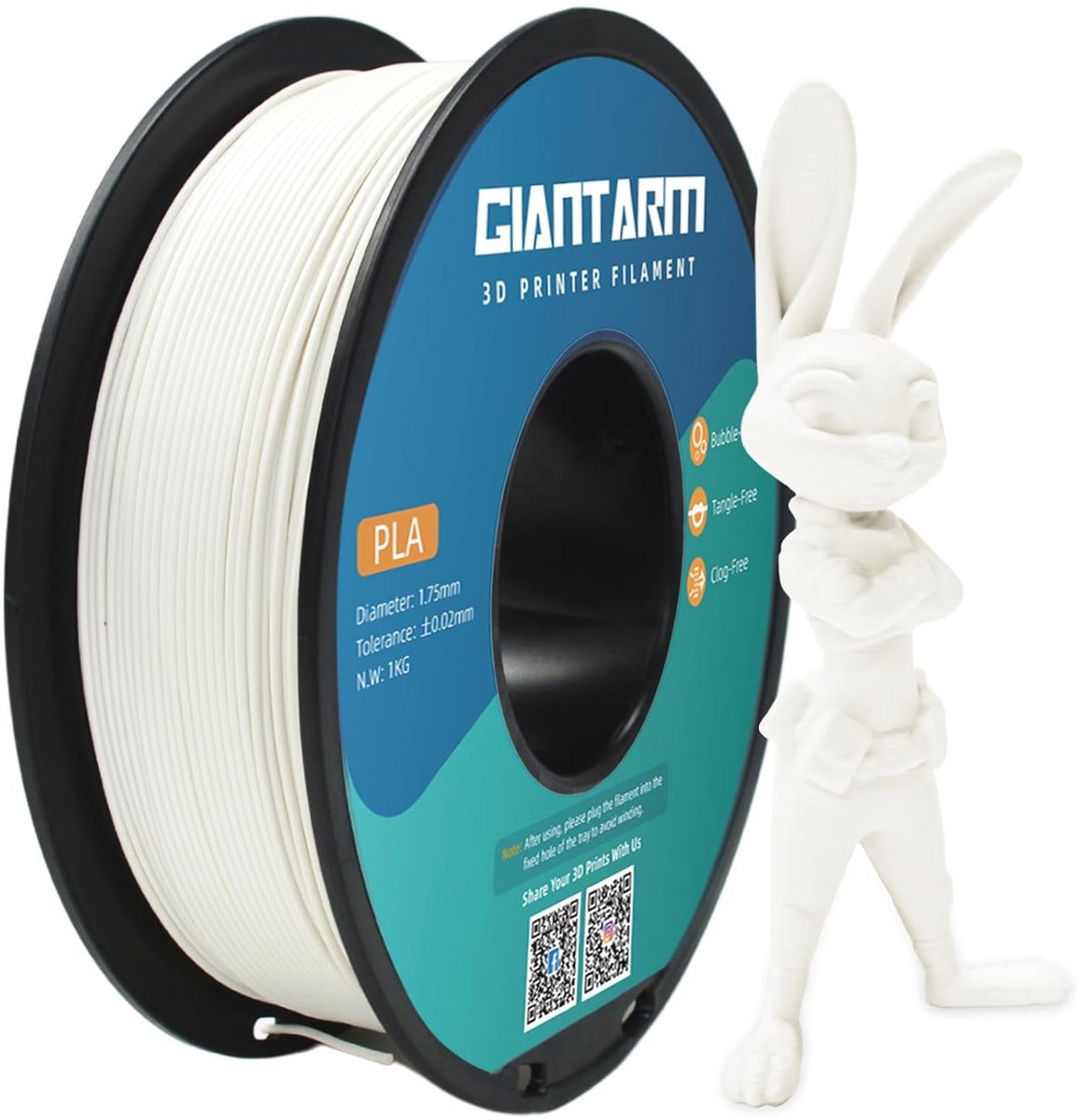 PLA Filament voor 3D-printers - Hoge Precisie, 1 kg Spoel, Wit