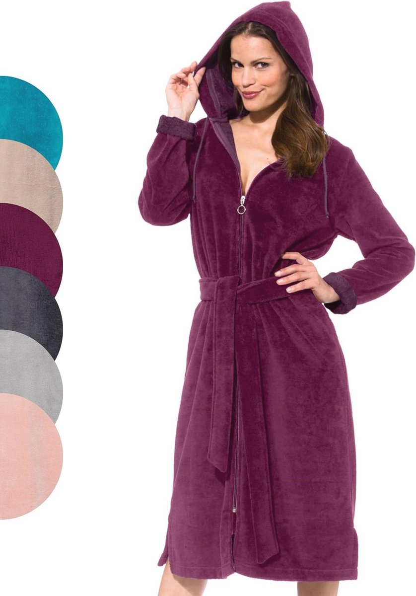 Dames Badjas met Rits en Capuchon - Velours, Bamboe en Katoen Microfiber