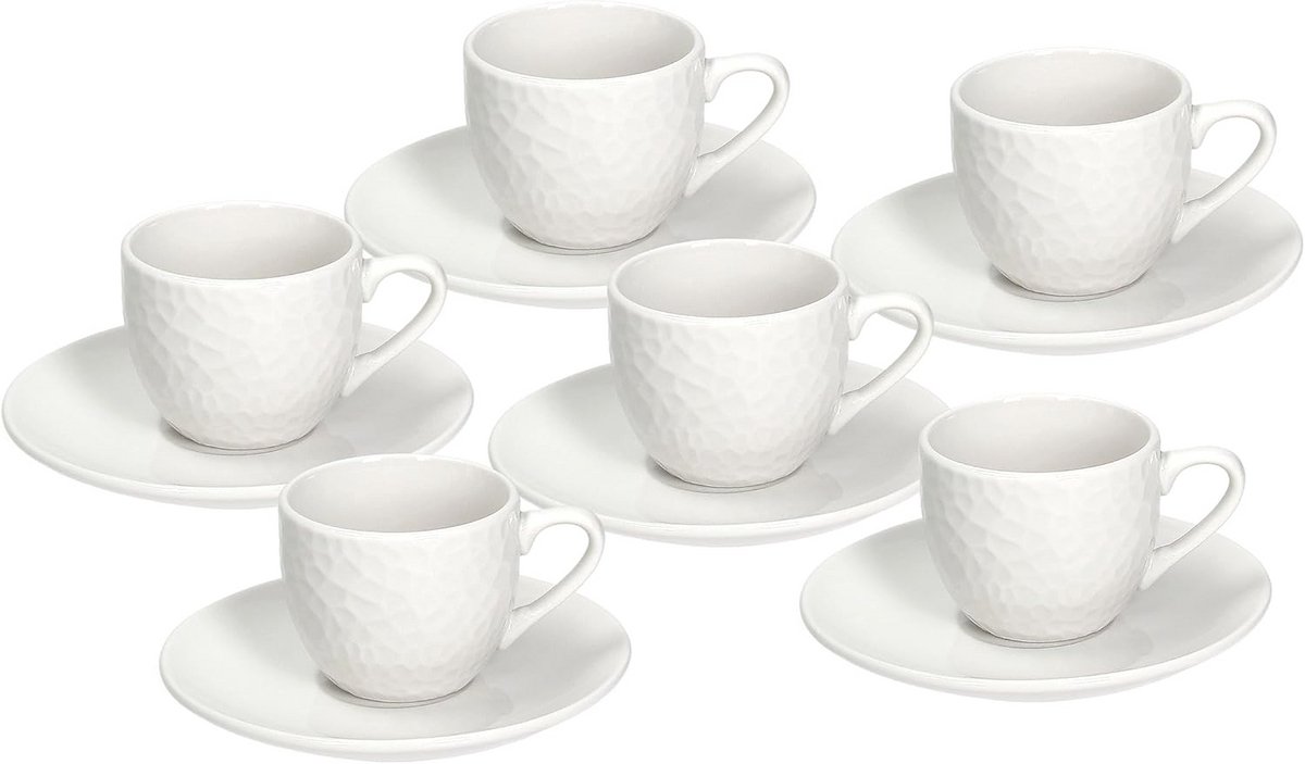 Set van 6 koffiekopjes met schotels - Porselein - Elegante Golf stijl