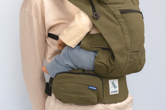 LUVION® Baby carrier ANDES Pine Green - Draagzak Baby - Ergonomische Buikdrager en Rugdrager - OEKO-TEX® Katoen - Groen van Merkloos — afbeelding 3