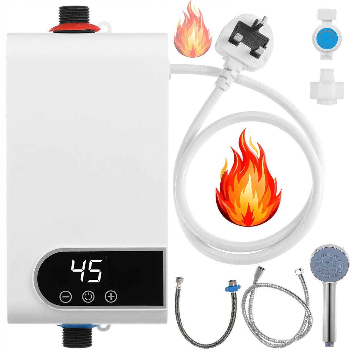 Compacte Doorstroomverwarmer voor Badkamer, 5500W Vermogen - Snel Warm Water, Temperatuurregeling, Inclusief Douchekop
