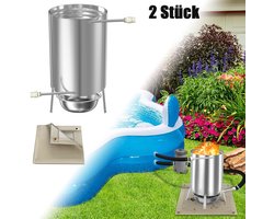 Froadp 2e Edelstahl Poolheizung Feuertonne Met Heizspirale, Zwembadverwarming Vuurton Ø32/ Ø38mm 2 In 1 Anschluss, Brennholz Heizung, Met Feuerschutzmatte & Restasche Auffangwanne, 28 L Inhalt Gartendusche Heizungen, Silber