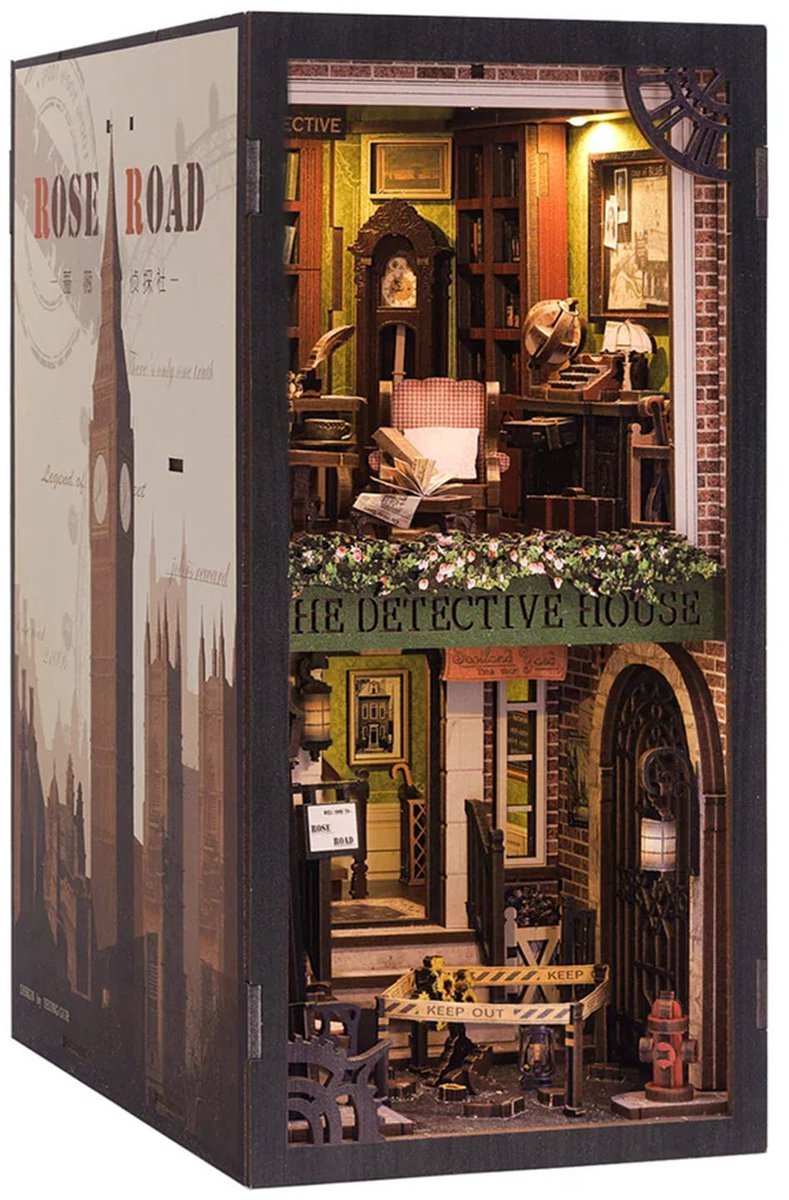 CuteBee Book Nook - Modelbouw - Houten 3D Puzzel - DIY Bouwpakket Volwassenen en Volwassenen - Boekensteun - Boekenhouder - Rose Detective Agency