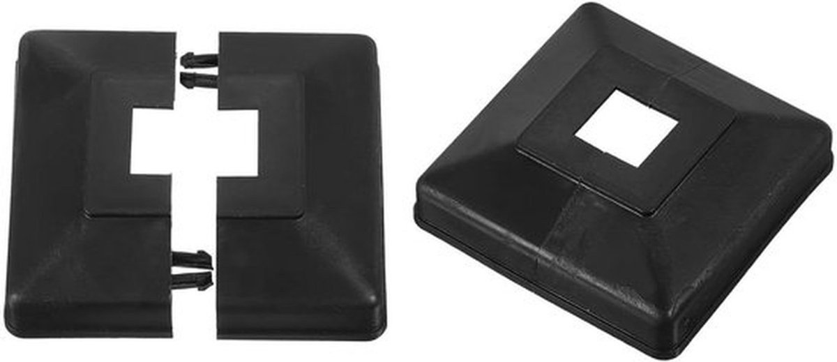 Kunststof paalbasis afdekking, 2 stuks, gedeelde stijl, 20 x 20 mm, voor hek, trapleuning, balustrade, 88 x 88 mm.