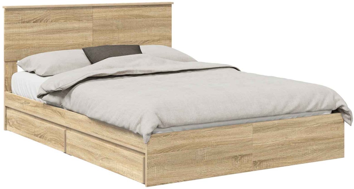 Tweepersoonsbed | Dubbelbed | Volwassenenbed | Opslag bed met lade Sonoma Eiken 140 x 200 cm Bewerkt hout