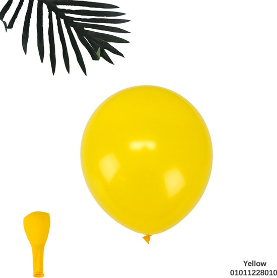Gele ballon met een platte gele ballon ernaast. Tekst 'Yellow 01011228010'.
