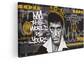 Artaza Canvas Schilderij Scarface - 100x50 cm - Wanddecoratie Tony Montana - Muurdecoratie Dollar Biljet - Decoratie Zwart Goud