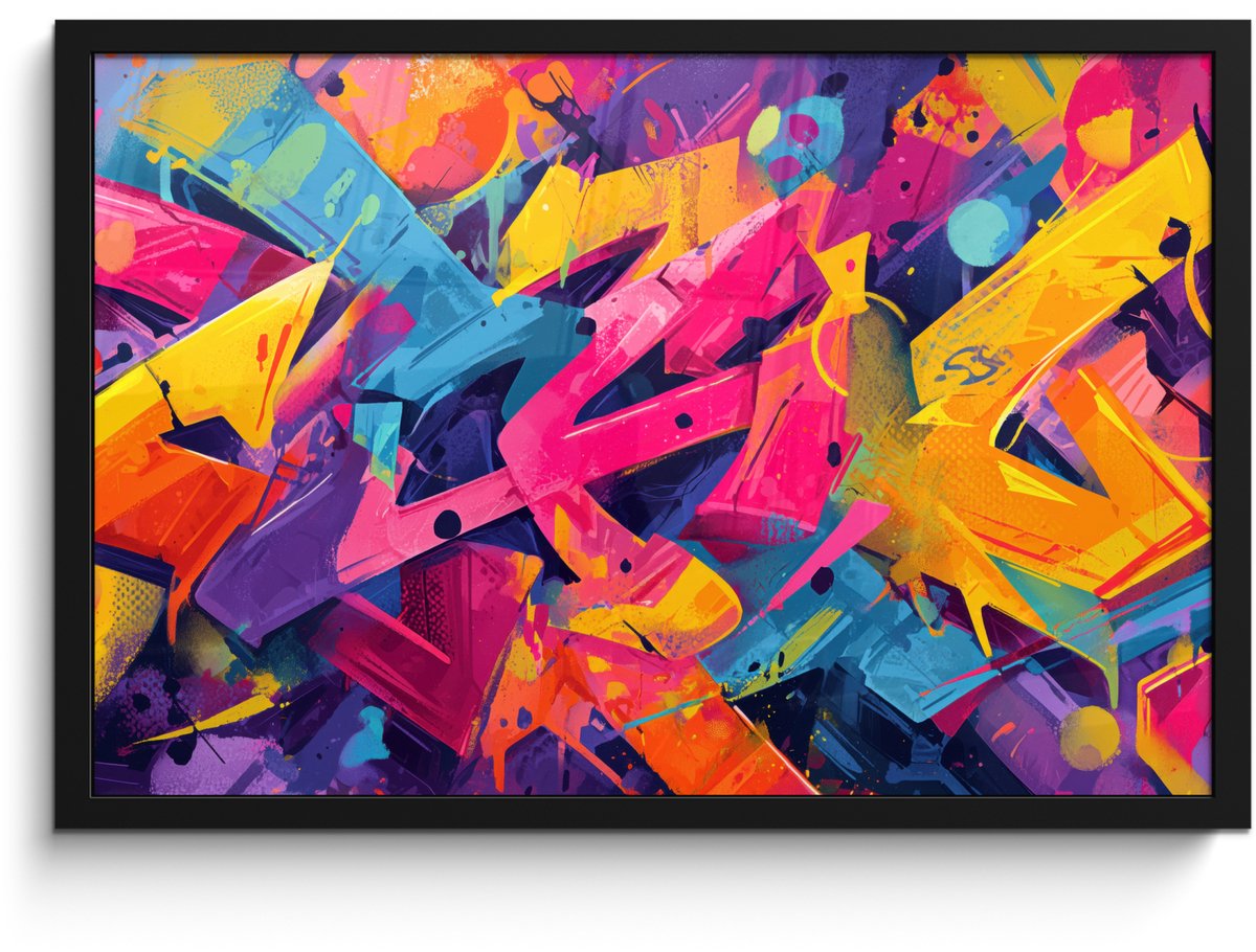 FrameYourWall Poster in lijst - Fotolijst 60x40 cm - Posters - Abstract - Vormen - Kleurrijk - Posterlijst zwart - Decoratie - Wanddecoratie woonkamer - Muurdecoratie slaapkamer