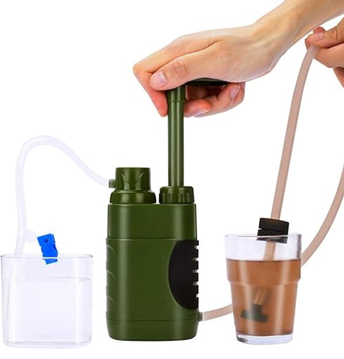 Quvo® Waterzuiveringsapparaat - Draagbare Waterfilter Kan 5000 l Filteren - Waterzuiveringssysteem Outdoor Met Opbergtas - Waterzuiveraar Drinkwater - Handig Voor Camperen - Groen - 22cm x 14cm x 6cm