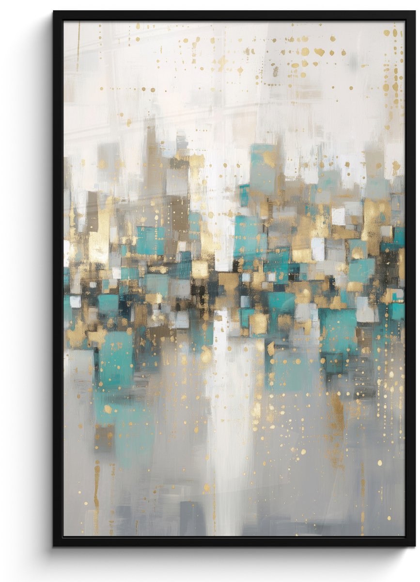 FrameYourWall Poster in lijst - Fotolijst 80x120 cm - Posters - Abstract - Blokken - Goud - Skyline - Posterlijst zwart - Decoratie - Wanddecoratie woonkamer - Muurdecoratie slaapkamer