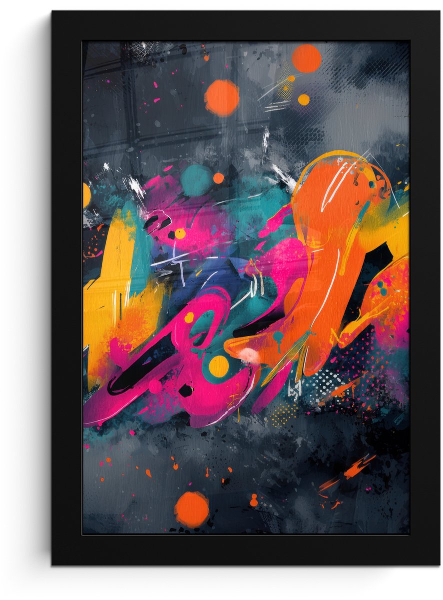 FrameYourWall Poster in lijst - Fotolijst 20x30 cm - Posters - Abstract - Graffiti - Kleurrijk - Verfspatten - Posterlijst zwart - Decoratie - Wanddecoratie woonkamer - Muurdecoratie slaapkamer