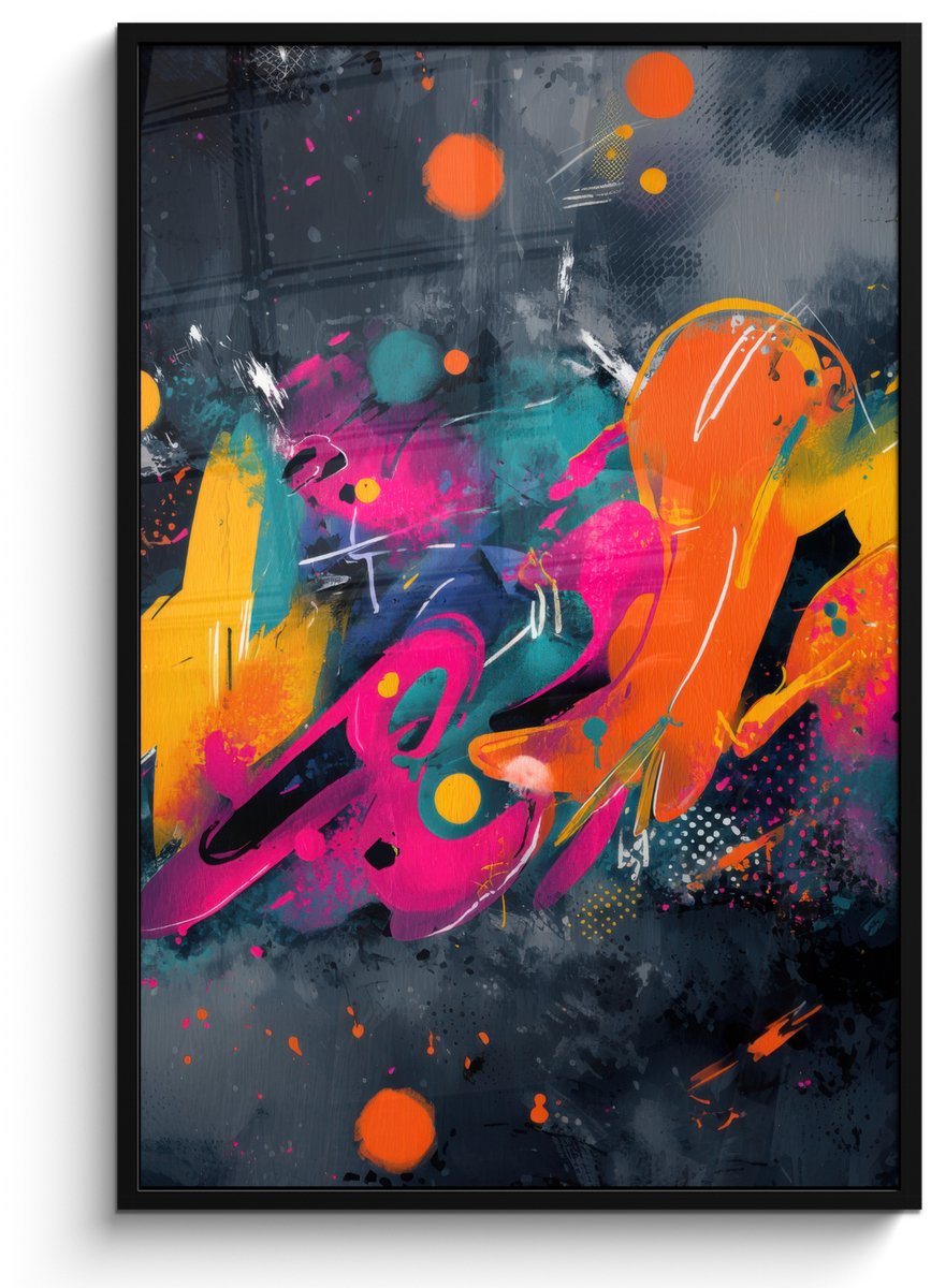FrameYourWall Poster in lijst - Fotolijst 80x120 cm - Posters - Abstract - Graffiti - Kleurrijk - Verfspatten - Posterlijst zwart - Decoratie - Wanddecoratie woonkamer - Muurdecoratie slaapkamer