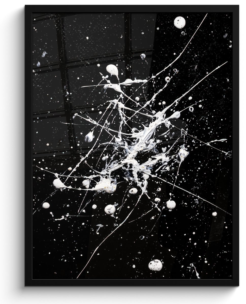 FrameYourWall Poster in lijst - Fotolijst 60x80 cm - Posters - Verfspatten - Wit - Abstract - Explosie - Posterlijst zwart - Decoratie - Wanddecoratie woonkamer - Muurdecoratie slaapkamer