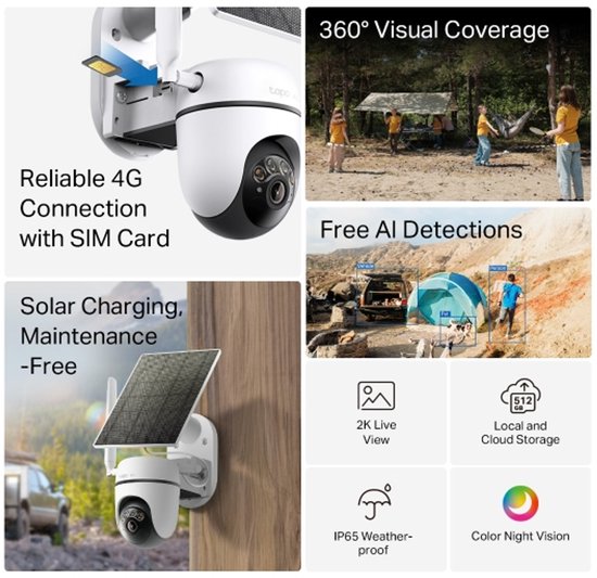 Tapo C615G KIT - beveiligingscamera buiten - Solar - 4G LTE camera - 2K 3MP - AI tracking - IP65 van Tapo — afbeelding 4