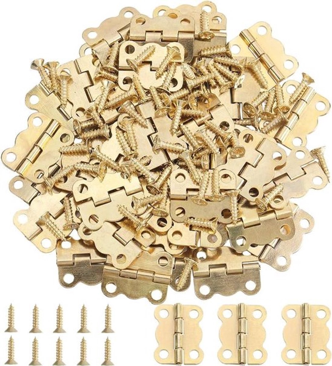 50 stuks kleine vlinder metalen scharnieren 16,5 x 13 mm - antieke vintage sieraden doos connectoren - gouden ijzer - bulkverpakking met schroeven
