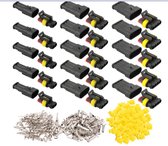 Waterdichte 12V-connector, waterdichte elektrische connector, mannelijke en vrouwelijke stekkers, 1,5 mm jack, geschikt voor motorfietsen, auto's en vrachtwagens (set van elk 5 voor 2-pins, 3-pins en 4-pins connectoren).