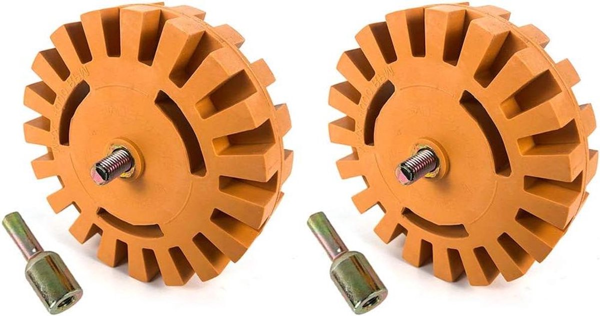 Gum Rubber sticker verwijderaar met booradapter voor auto's, campers en boten 2 stuks - verwijder lijmresten en filmresten - 10 cm