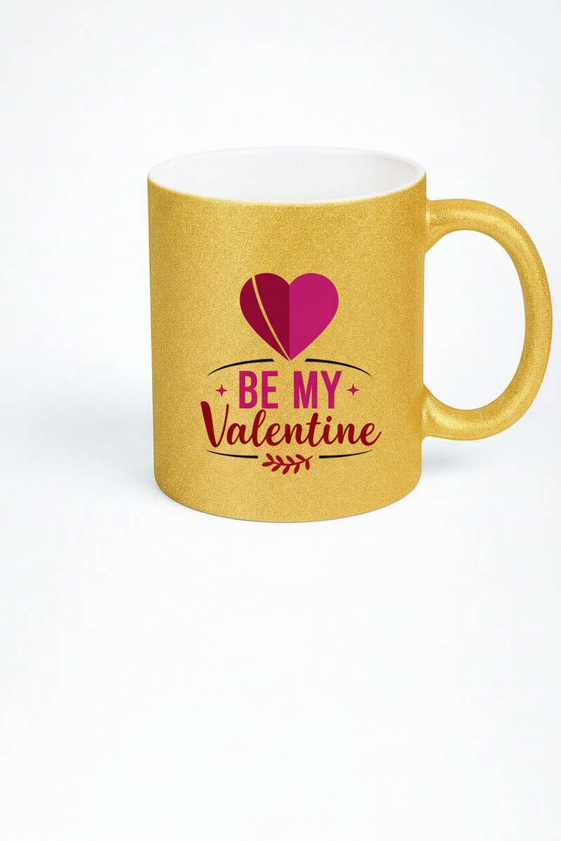 Gouden Glitter Mok 'Be My Valentine' – Valentijnscadeau voor Hem & Haar