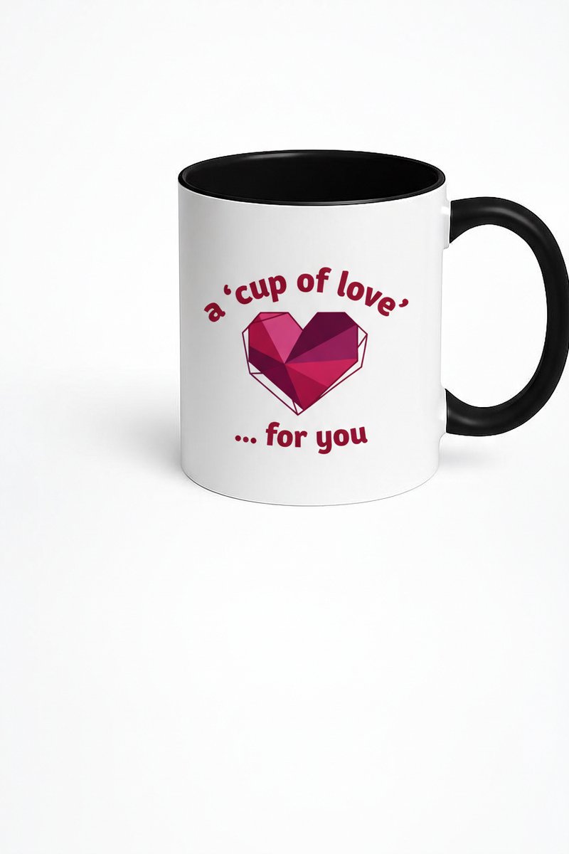 Mok 'A Cup of Love' met Geometrisch Hart - Romantisch & Uniek Cadeau