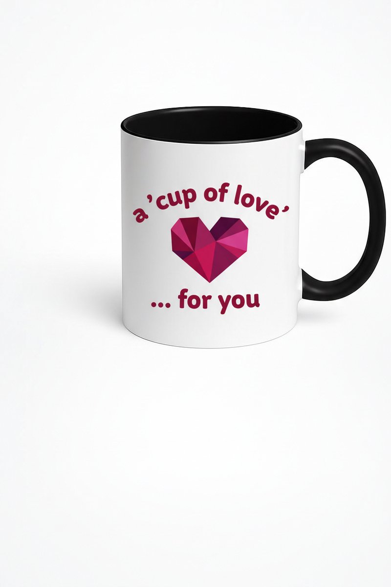 Mok 'A Cup of Love' met Geometrisch Hart - Liefdesbeker Cadeau - Valentijn