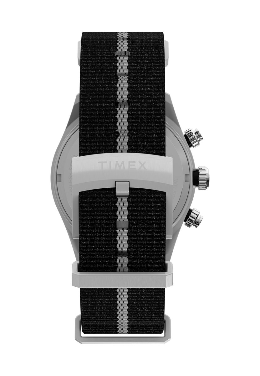 Timex Waterbury Heritage Chronograph Quartz Chronograaf Horloge Zwart-Wit Kast: 100% Roestvrij Staal | Armband 100% Textile 39 mm TW2Y35500AJ