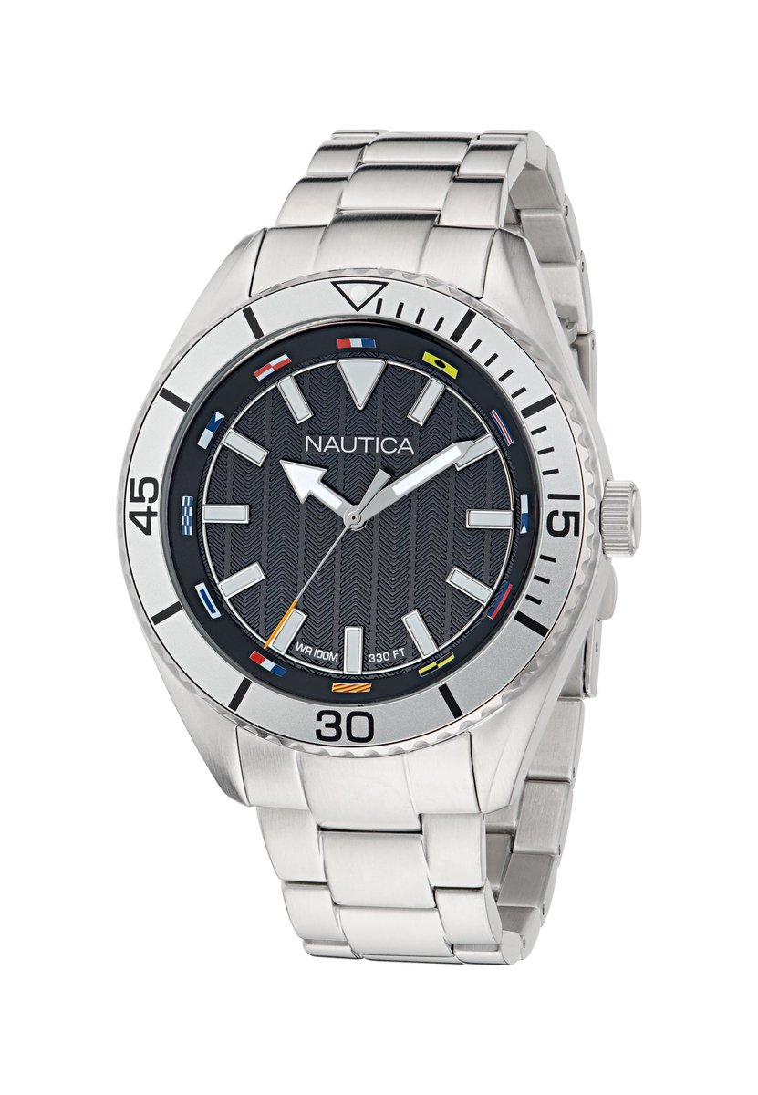 Nautica Nct Windward Quartz Analoog Horloge Zilverkleurig En Zwart Material 100% Roestvrij Staal 100% Acero Inoxidablearmband 44 mm NAPWWF503, NAPWWF504