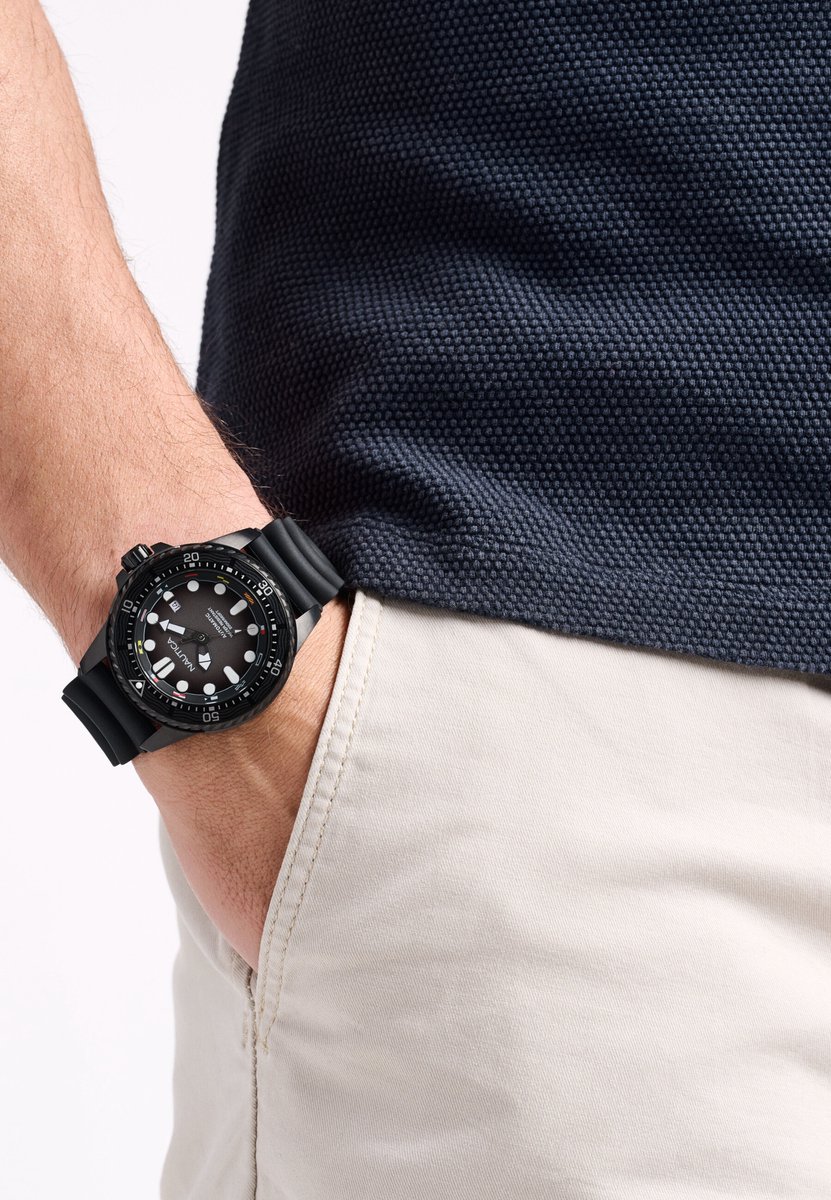 Nautica Nct Sea Dive Quartz Analoog Horloge Zwart Material 100% Roestvrij Staal 100% Siliconaarmband 47 mm NAPSDF505, NAPSDF506