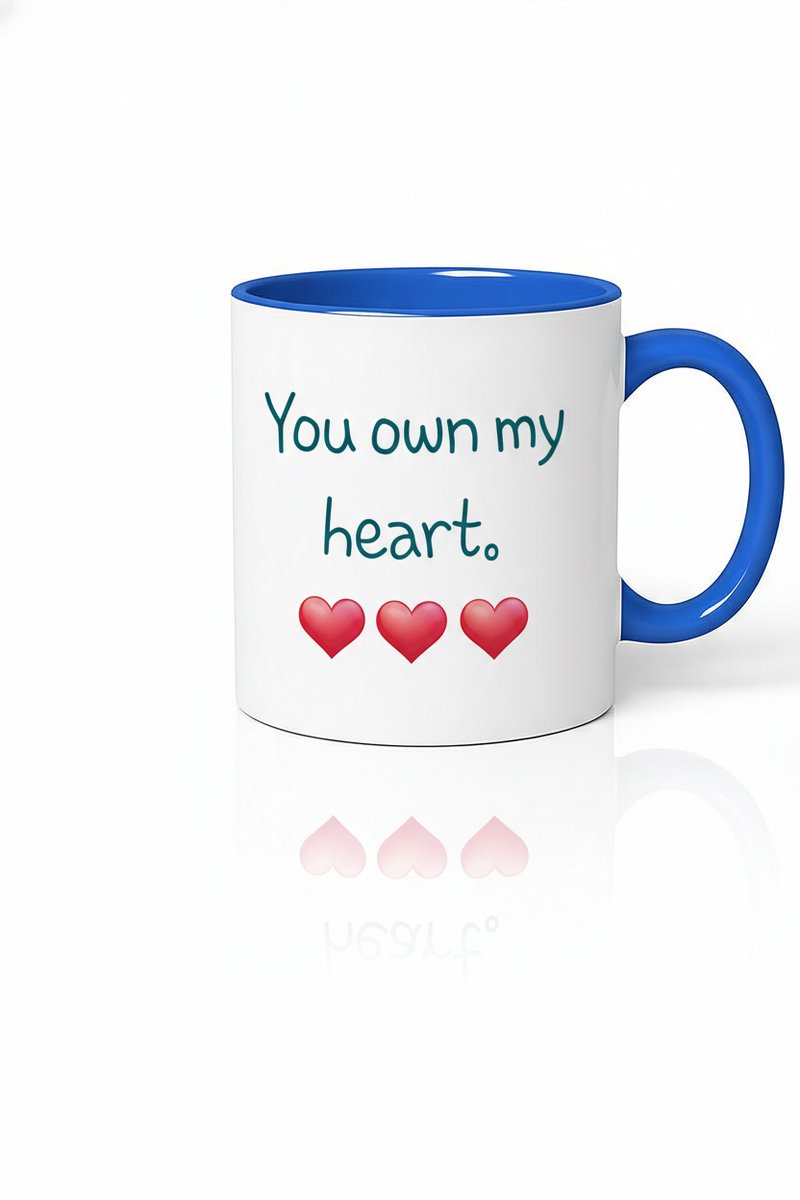 Mok 'You Own My Heart' met Drie Harten & Blauw Handvat - Romantisch Liefdes Cadeau