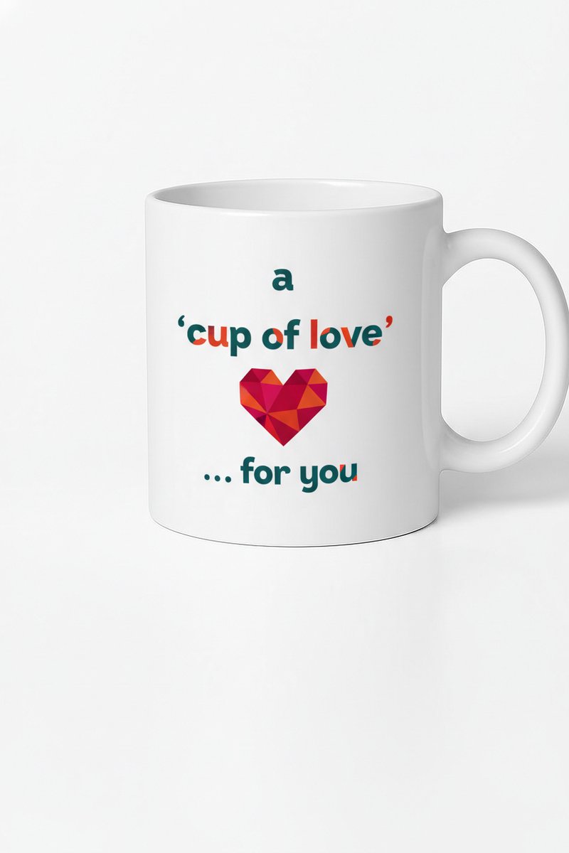 Mok 'A Cup of Love' met Geometrisch Hart Design - Uniek Liefdescadeau