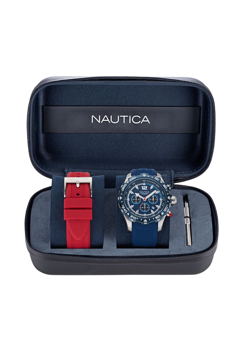 Nautica Nst Quartz Analoog Horloge Rood Material 100% Roestvrij Staal 100% Siliconaarmband 46 mm NAPNSS401