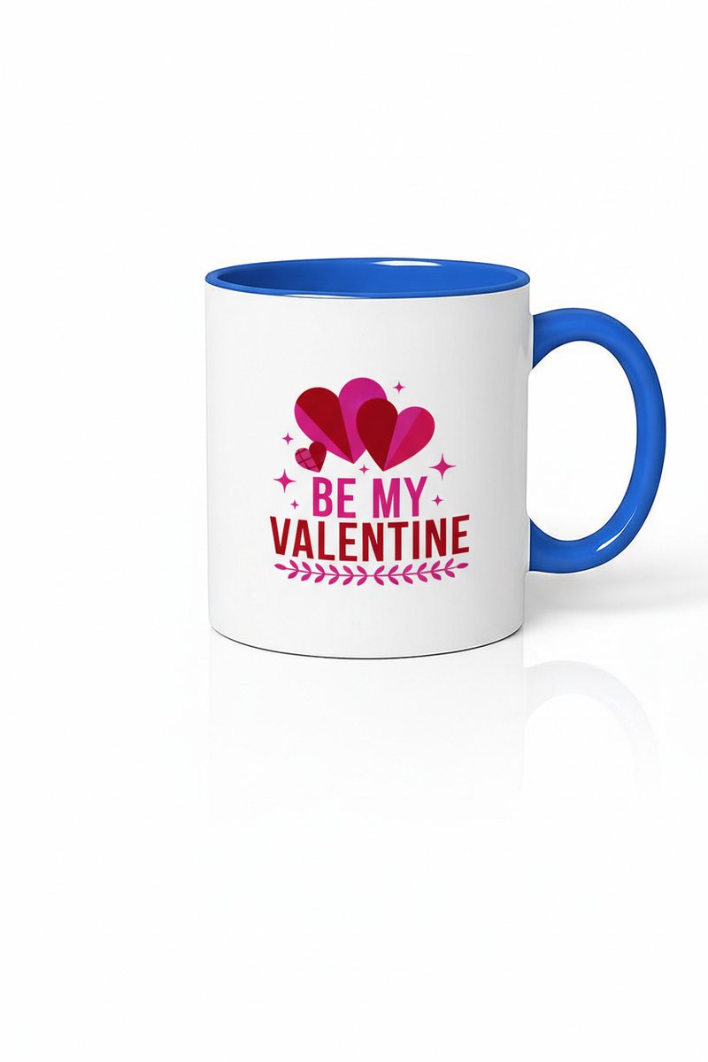 Valentijn Mok 'Be My Valentine' met Harten - Blauwe Rand en Oor