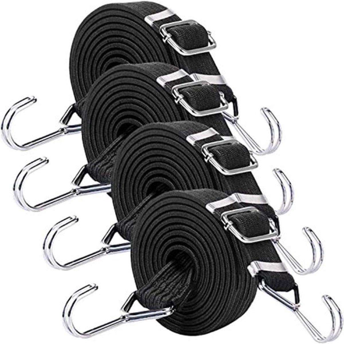 Elastische bungeekoorden met haken, 4 stuks 2 m - fiets motorfiets campers kofferbakken camping