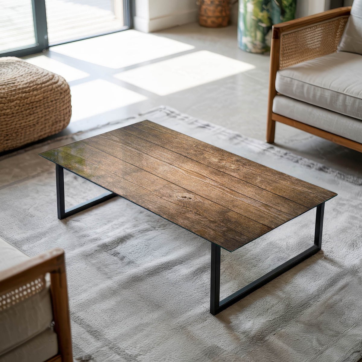 Coloray Tafelblad - Los Tafelblad - 140x70 cm - Bruin - Rechthoek Glazen Tafelblad - Glas Voor Tafelblad - Tafelblad Van Glas - Tafelblad Vierkant - Salontafel Blad woonkamerdecoratie Bruin - Houten paneelpatroon