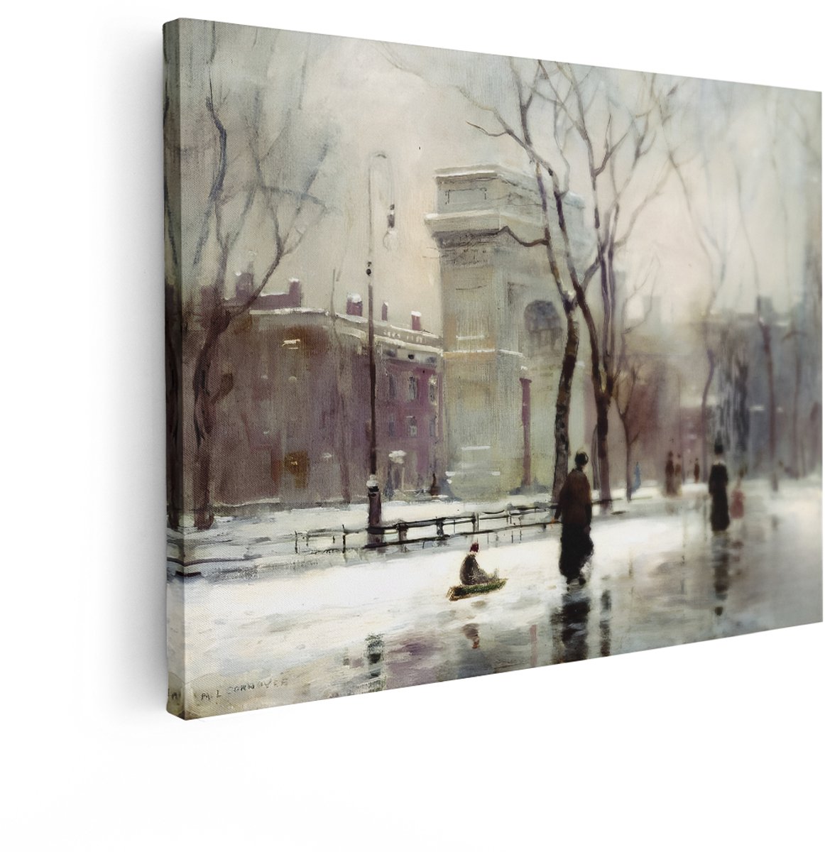 Artaza Canvas Schilderij Washington Square Park - 120x90 cm - Wanddecoratie New York Winter - Muurdecoratie Klassiek Schilderij Stad - Schilderijen Op Canvas