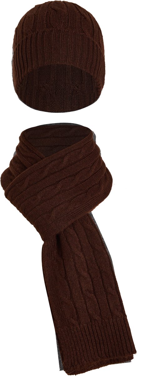 Felix Hardy Winter Gebreide Muts En Sjaal Set Unisex Bruin - Einheitsgröße
