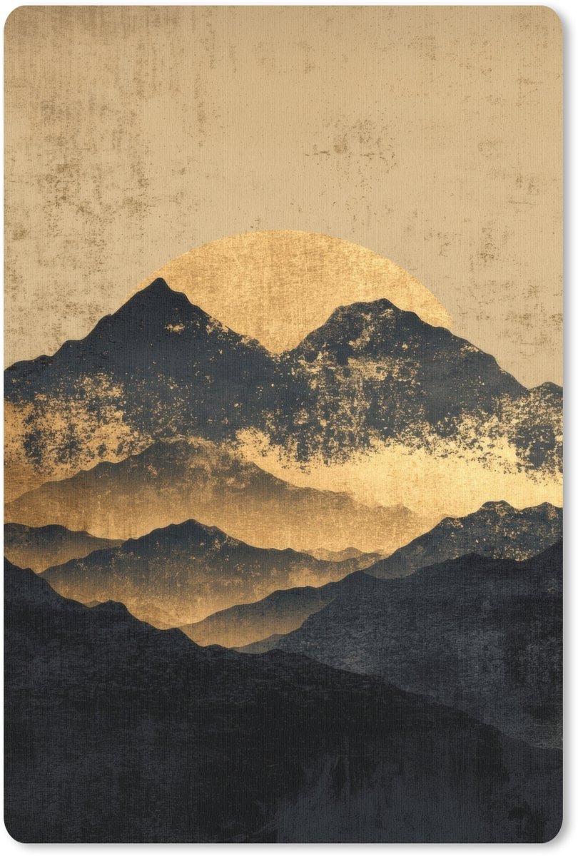 Muismat 18x27 cm - Mousepad Gouden Bergen bij Maanlicht - Muismatten