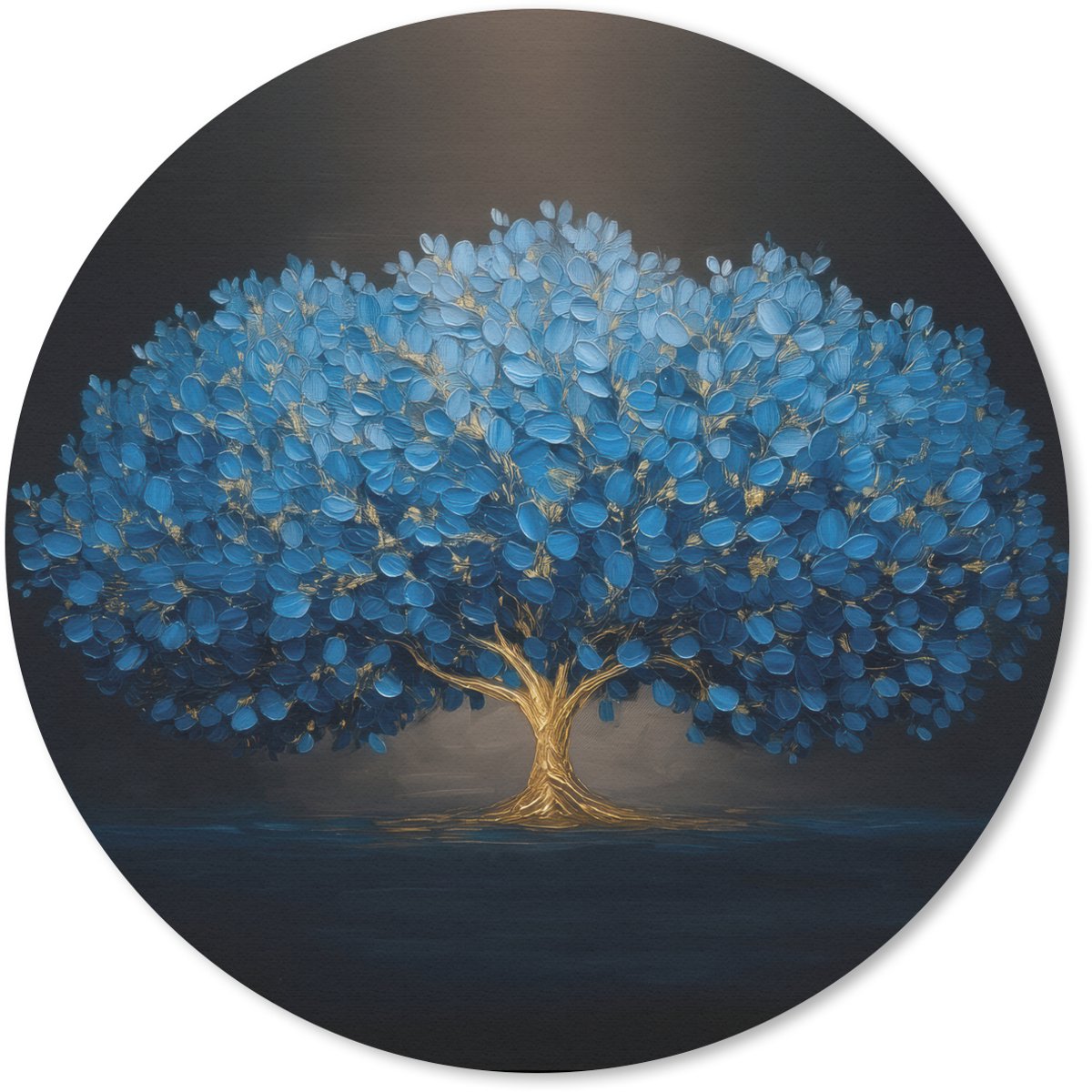 Muismat rond 20x20 cm - Mousepad Boom - Blauw - Bladeren - Penseelstreken - Ronde muismatten