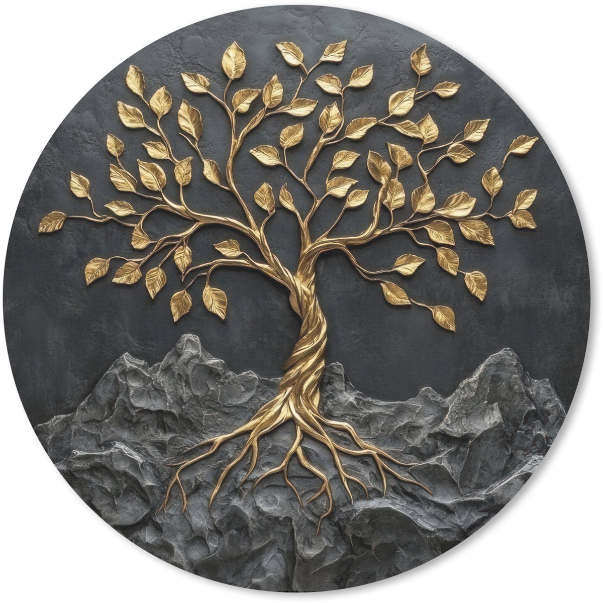 Muismat rond 20x20 cm - Mousepad Bladeren - Goud - Boom - Rots - Ronde muismatten