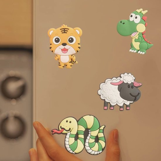 Fridge Magnets, Pack of 12, 3D Glass Magnets, Animals, Decorative Magnets for Refrigerator, Whiteboards, Office, Home, Kitchen (Animals