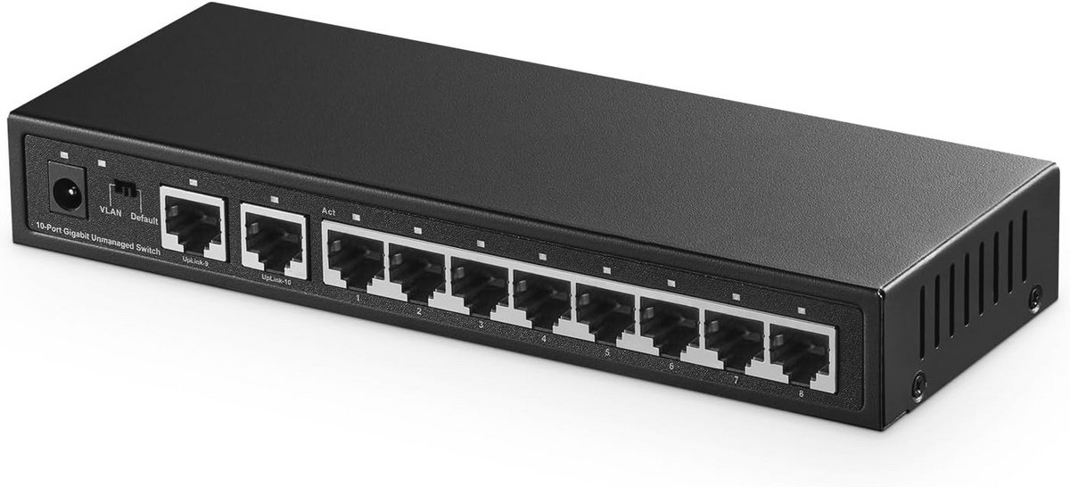 10-poorts Gigabit Ethernet-schakelaar met 8 poorten, 2 Uplink en Vlan-ondersteuning