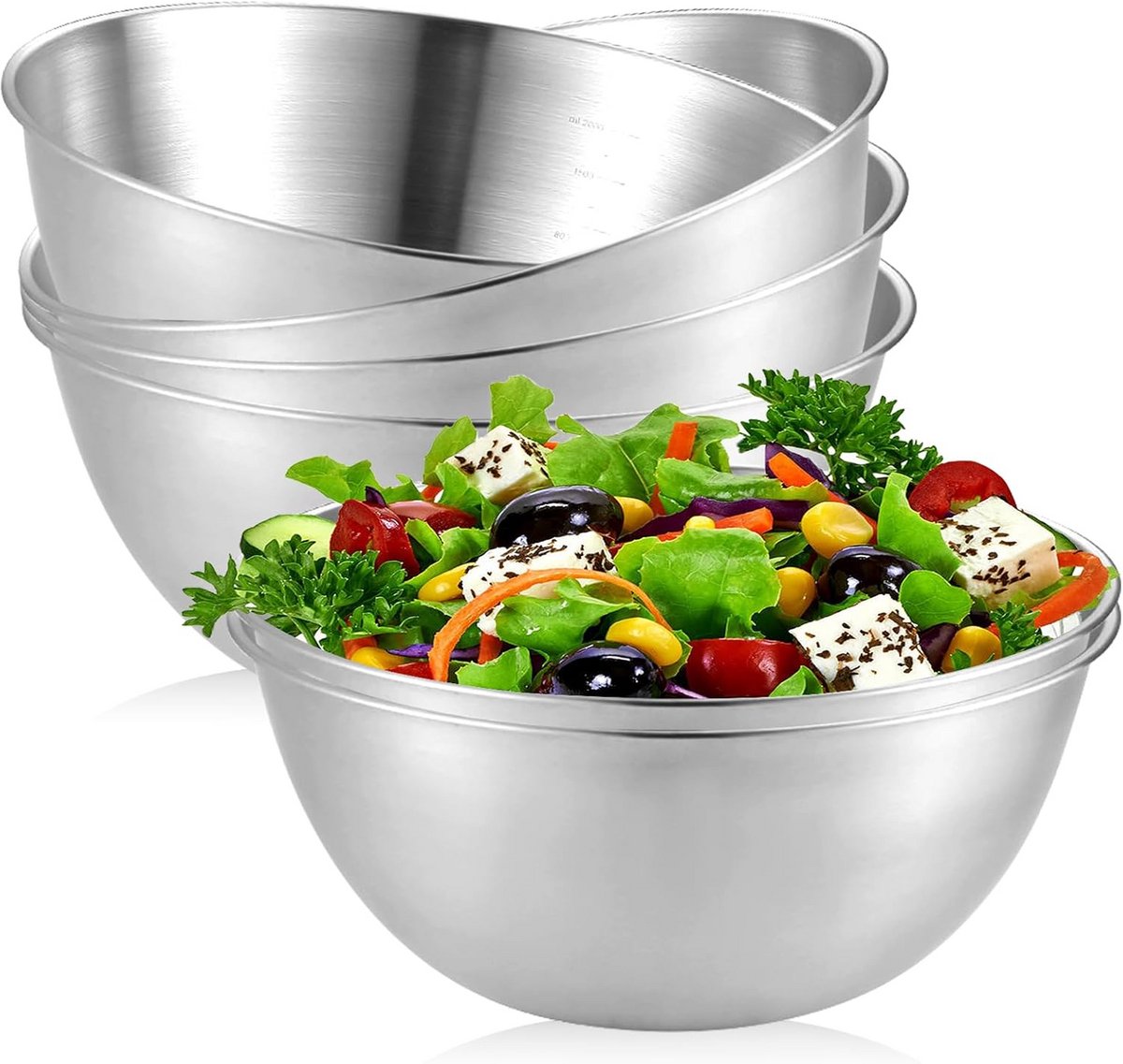 RVS Mengkommen Set van 6 met Maatstrepen voor Keuken en Salades (16.8 cm)