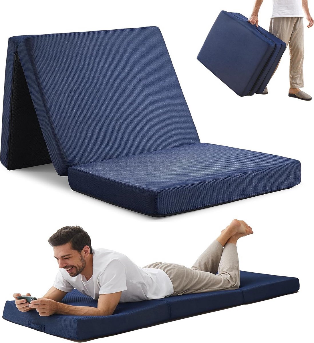 Jamdok 10 cm enkel traagschuim opvouwbaar slaapkussen, drievoudig matras, machinewasbare hoes, opvouwbare vloermatrastopper, gastenbed voor volwassenen, campingmat