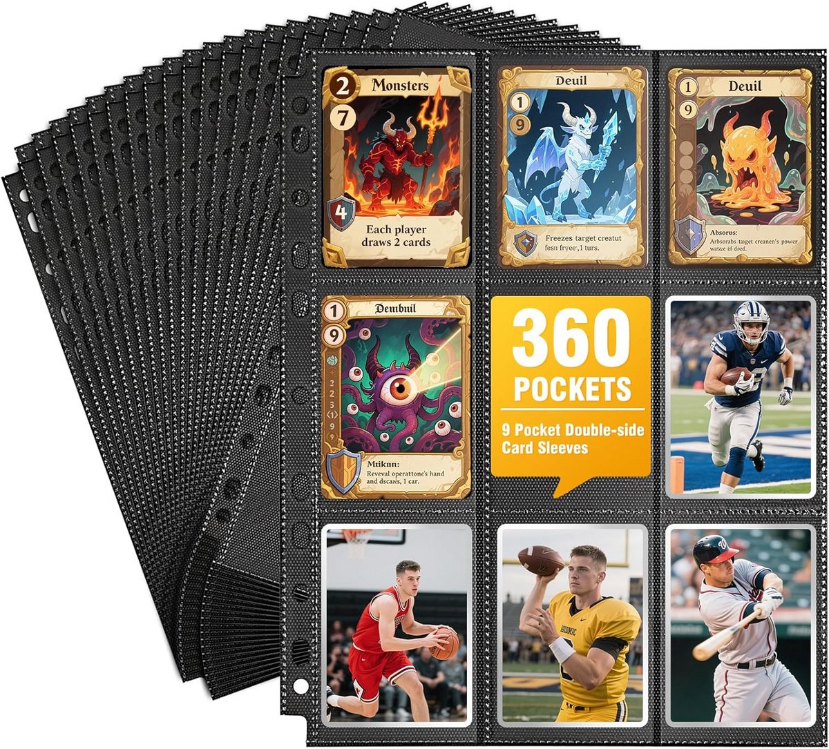Set van 20 Zwarte Bladen voor Kaartenalbum met 360 Vakken - Dikte Drukverzegeling voor Spel- & Ruilkaarten