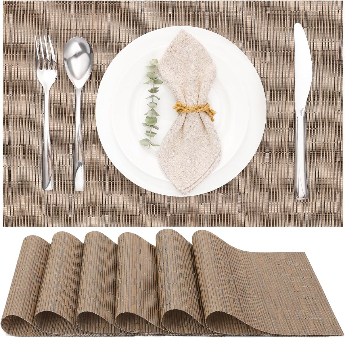 Set van 6 Wasbare Vinyl Placemats - Hittebestendig en Antislip voor Keuken en Eettafel