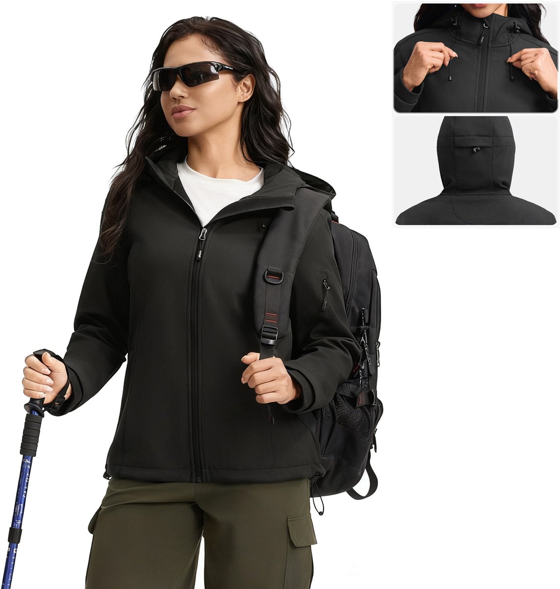 BUBW® Windjack Outdoorjas Dames Lichtgewicht Waterdicht & Ademend Zwart