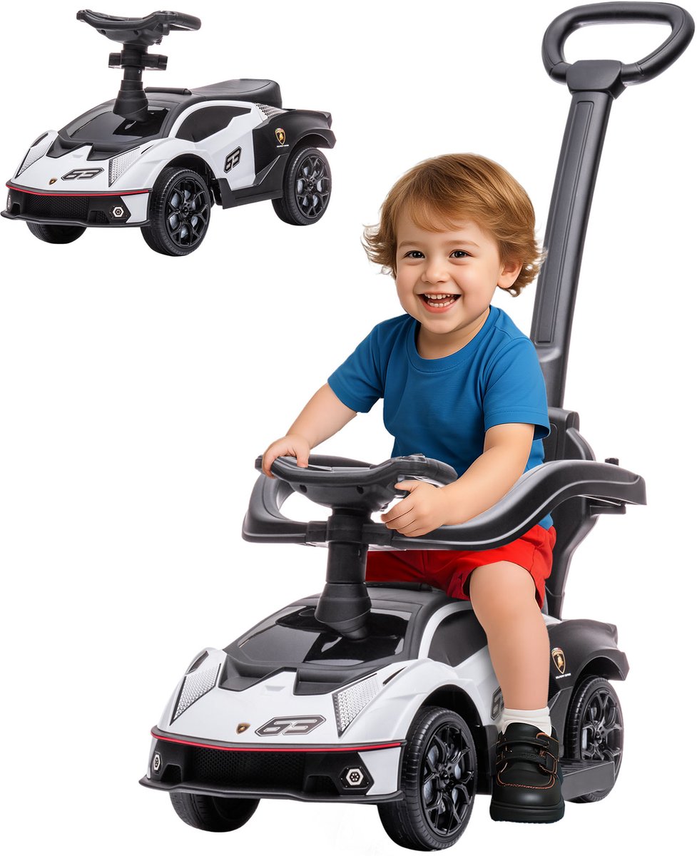 AIYAPLAY-Rijauto met schuifmechanisme-PP-86,5x40x89,5cm-Wit